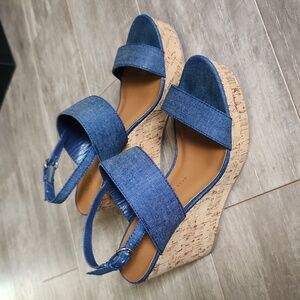 Gap Ankle Strap Cork Wedge Sandals Demin